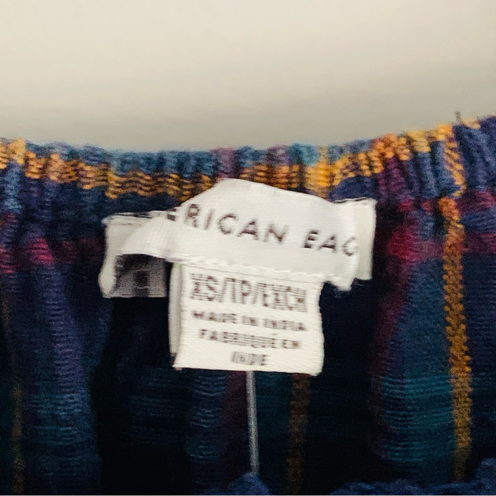 American Eagle Puff Sleeve Milk Maid Crop Top Blue Plaid Size XS Square Neckline - Picture 9 of 13